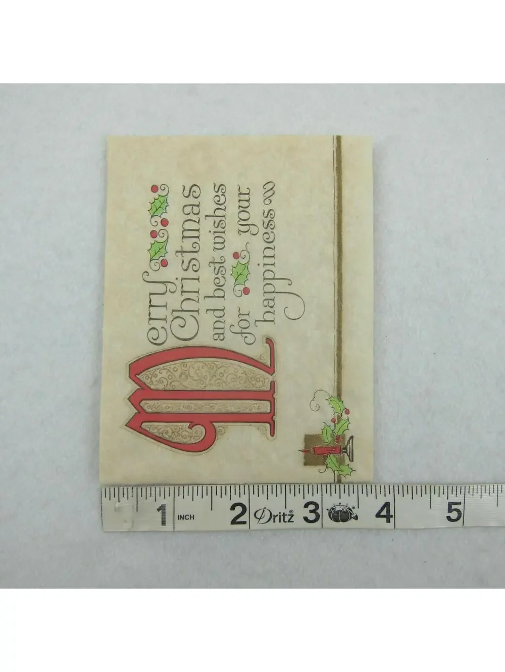 Vintage Merry Christmas Rice Paper Card Greeting UNSIGNED Candle Holly Berries